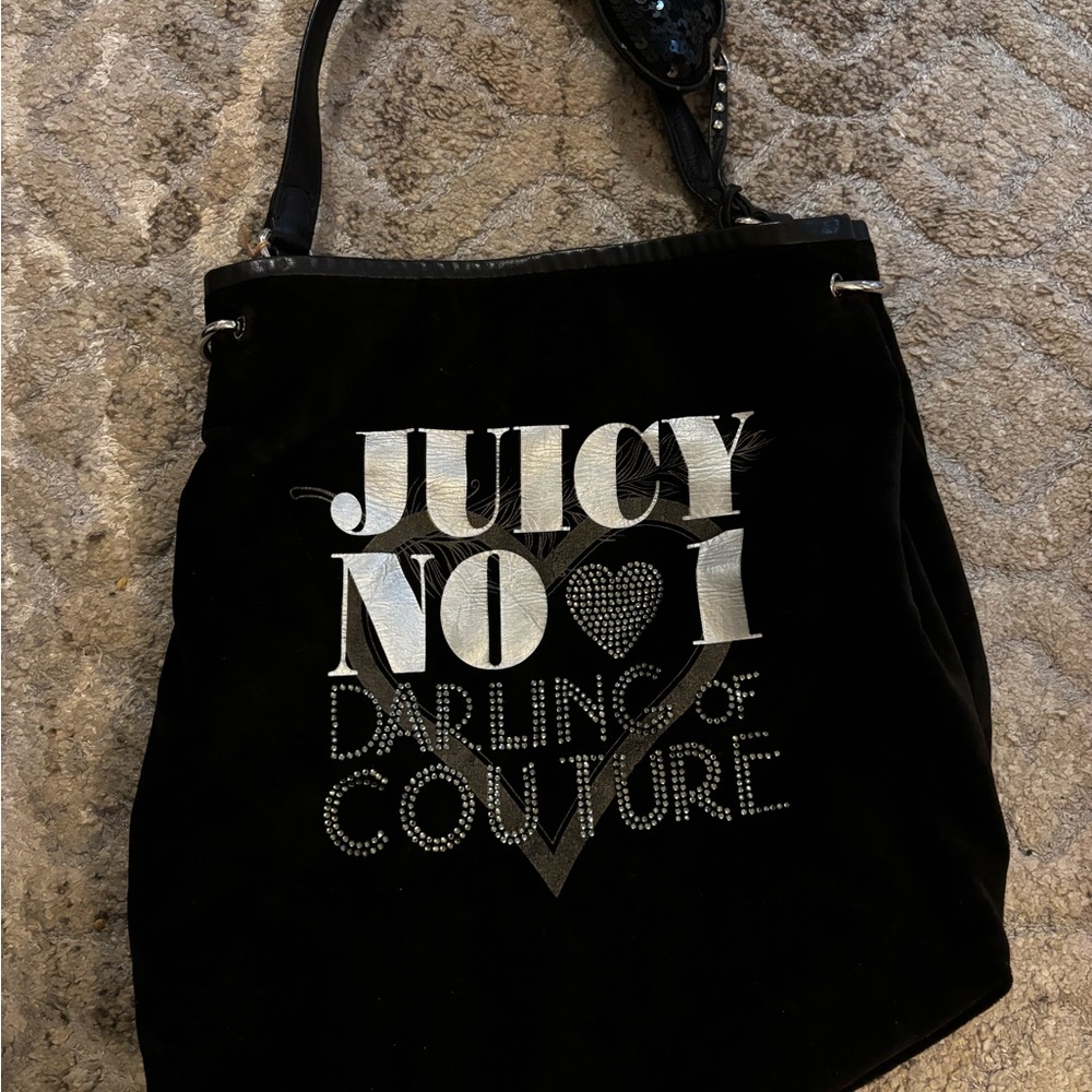 Juicy Couture Black Bag with Silver Logo and Stud Accents